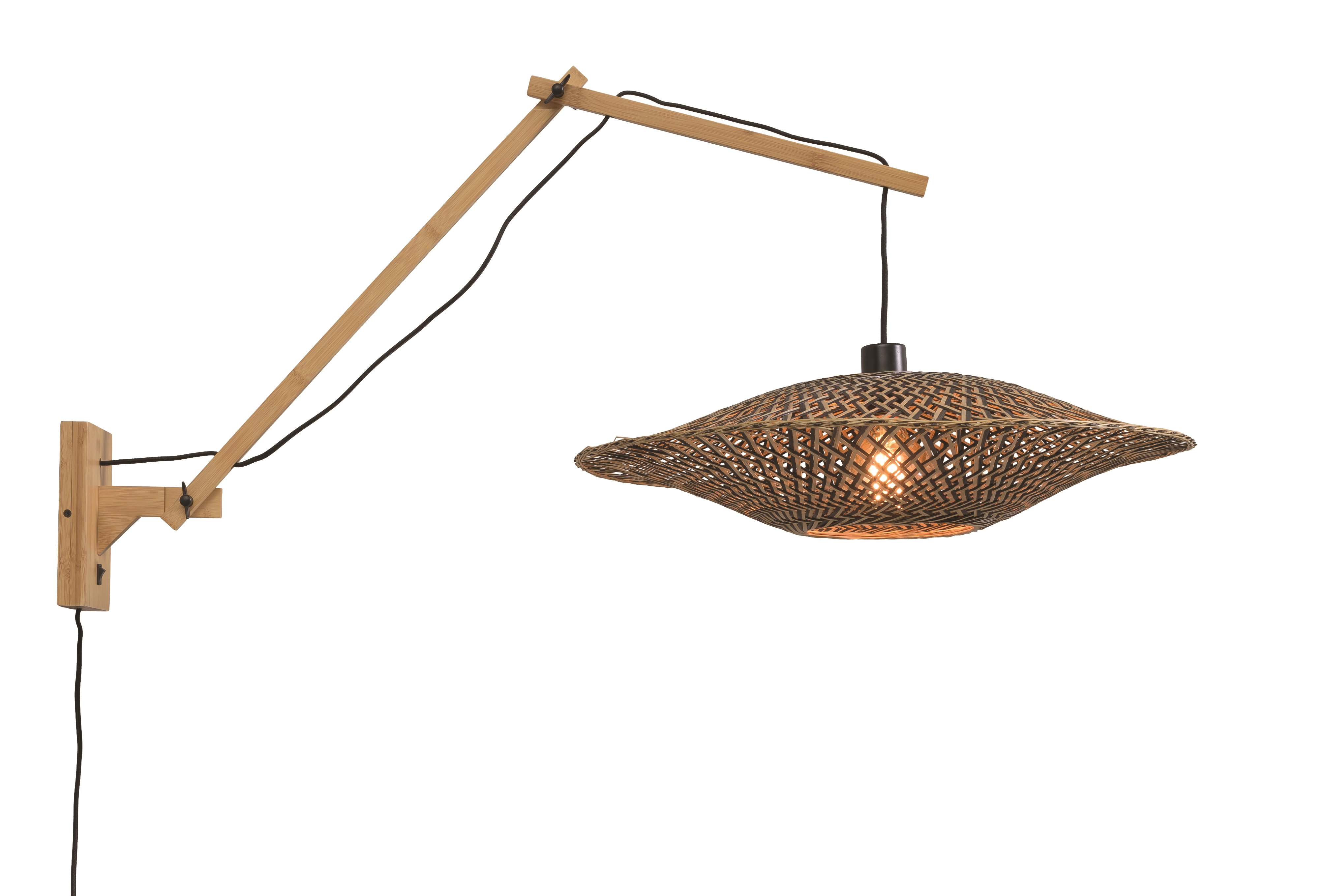 Een Wandlamp Bali bamboe nat. kap 60x15cm zw. nat L koop je bij Meubels and More