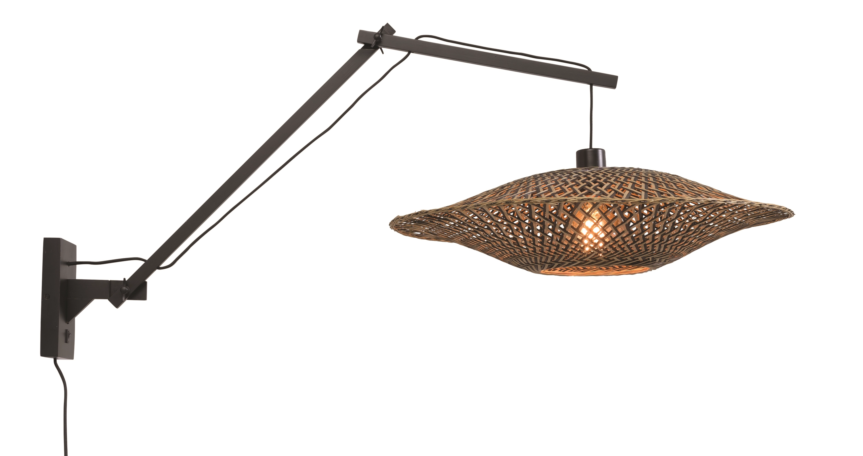 Een Wandlamp Bali bamboe zw. kap 60x15cm zwart naturel L koop je bij Meubels and More