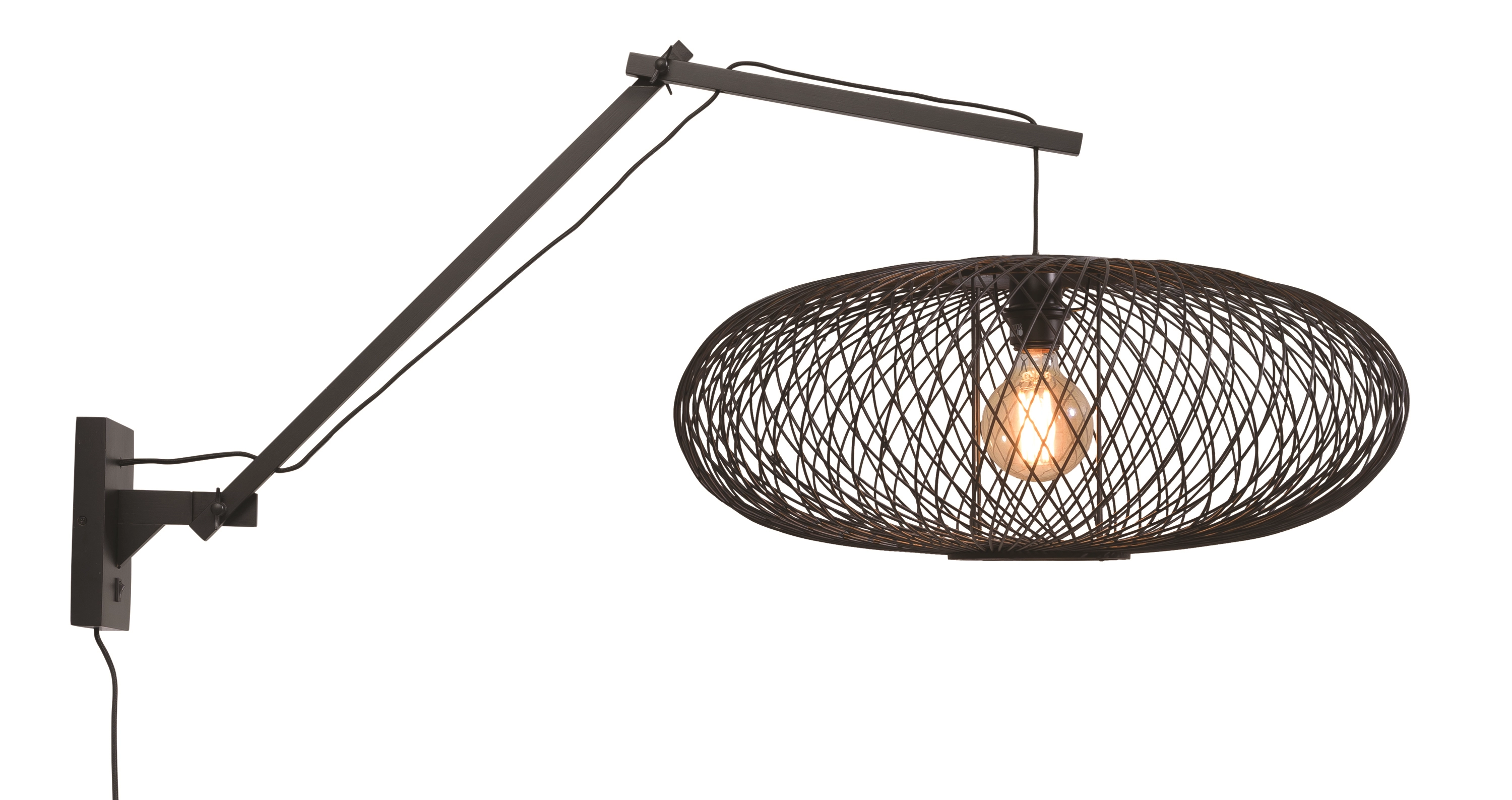 Een Wandlamp Cango bamboe zw. kap dia.60x25cm zwart L koop je bij Meubels and More