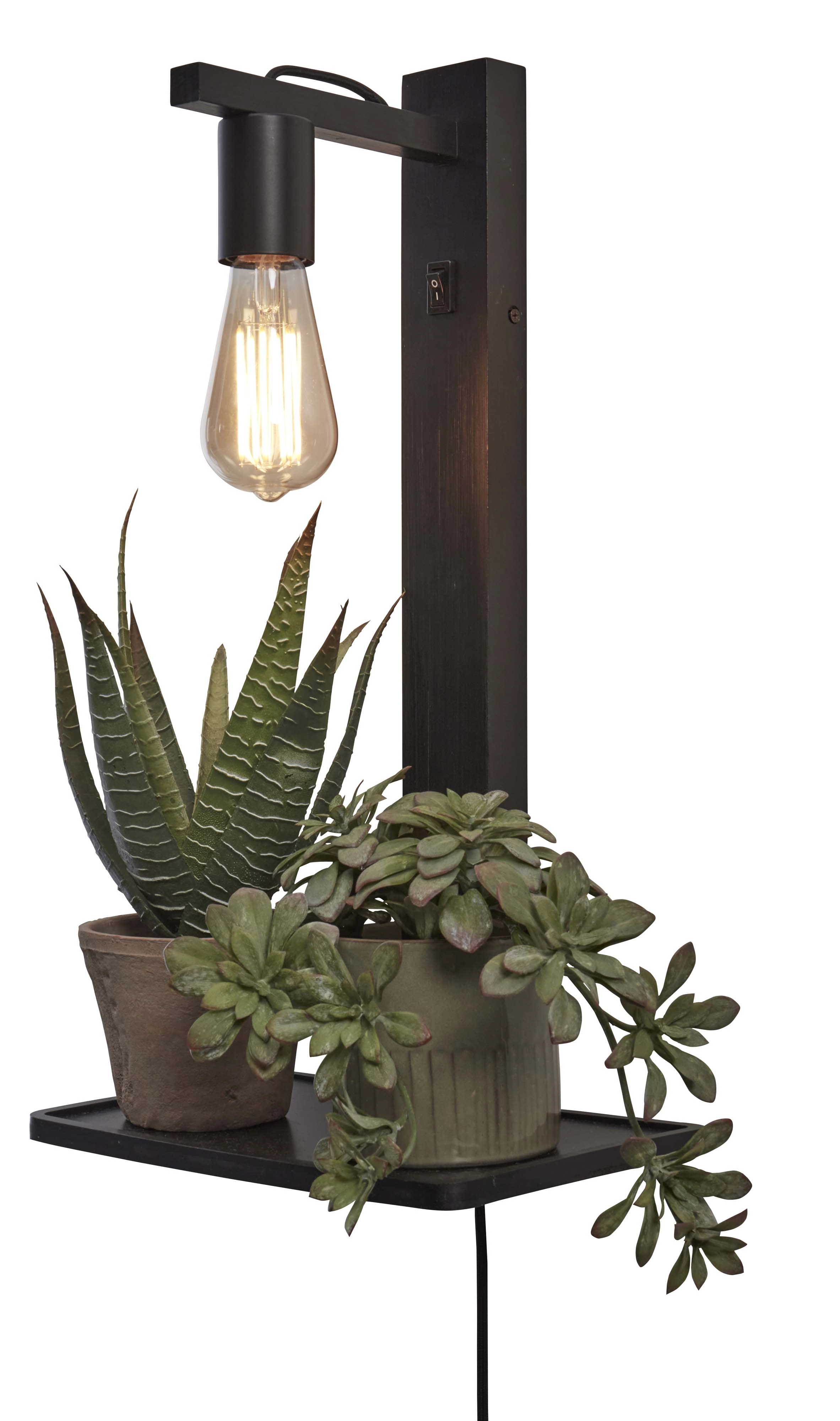 Een Wandlamp Flores bamboe h.52cm plankje 30x18cm zwart koop je bij Meubels and More