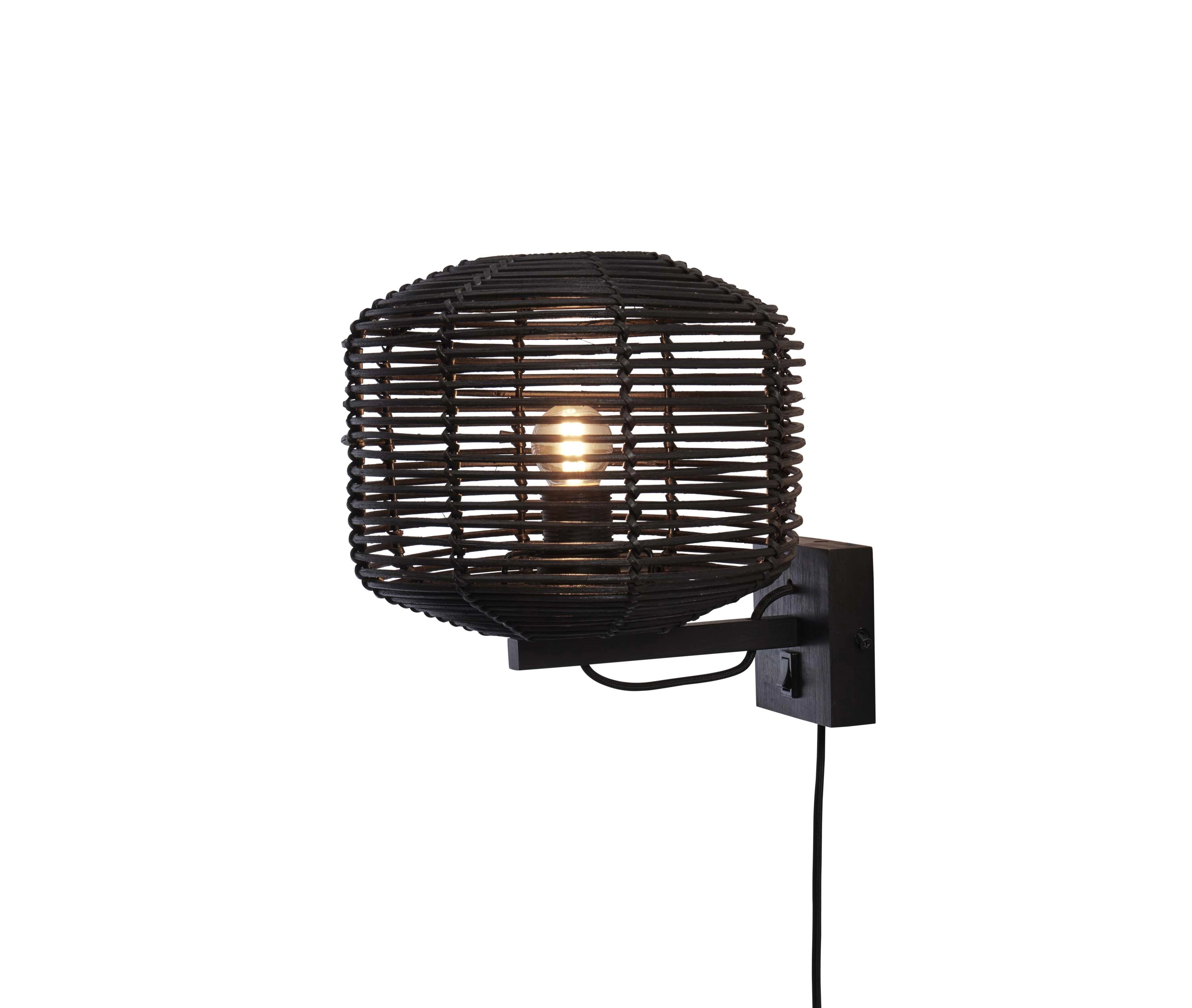 Een Wandlamp Tanami rotan dia.25xh.20cm zwart koop je bij Meubels and More