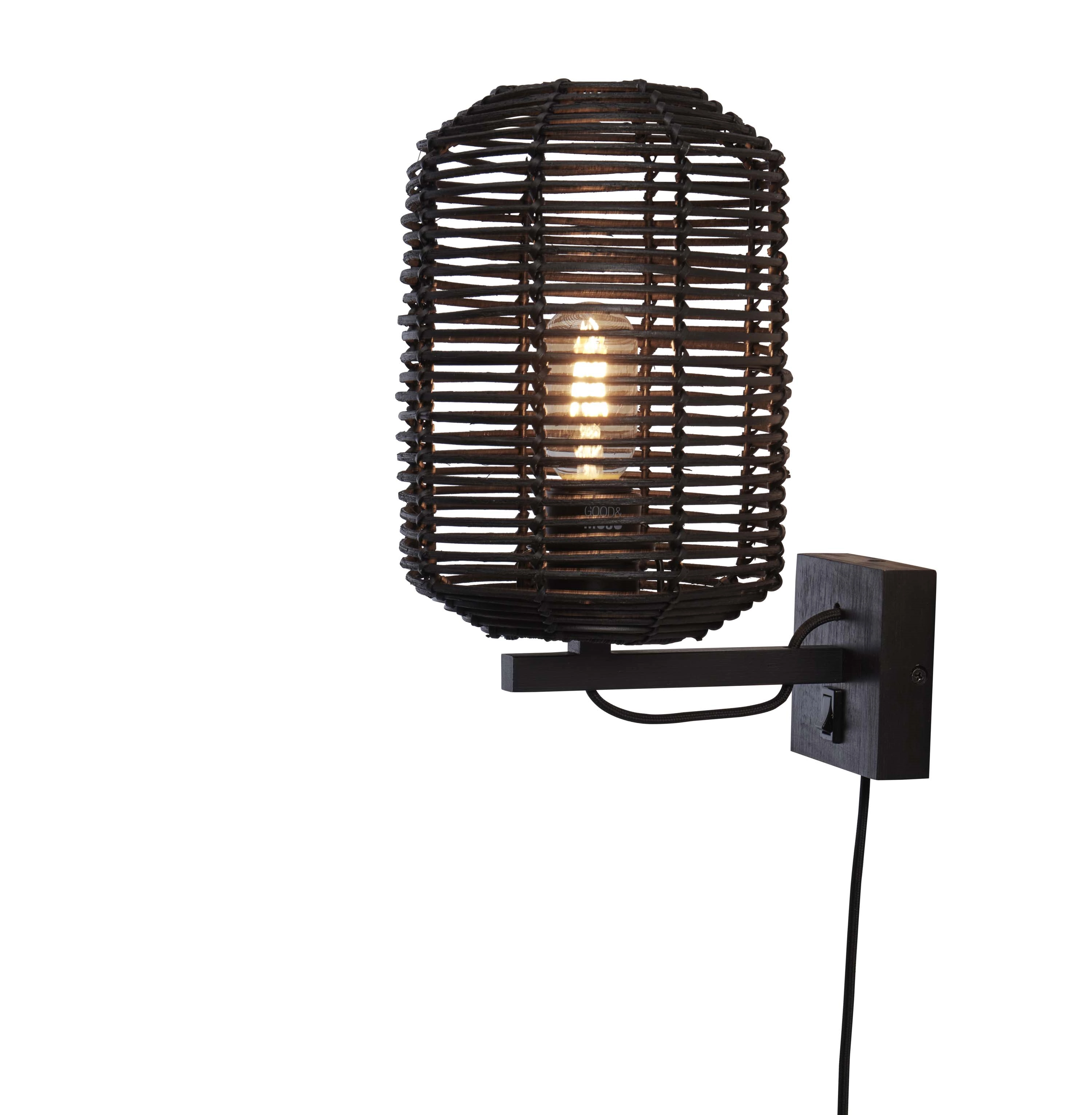 Een Wandlamp Tanami rotan koker S dia.18xh.25cm zwart koop je bij Meubels and More