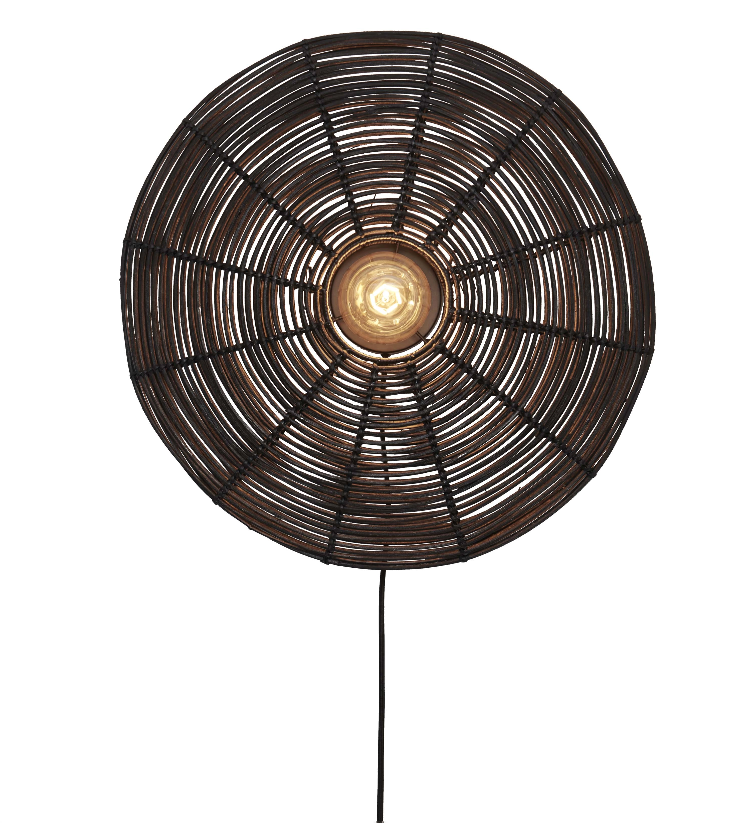 Een Wandlamp Tanami rotan schijf L dia.55xh.14cm zwart koop je bij Meubels and More