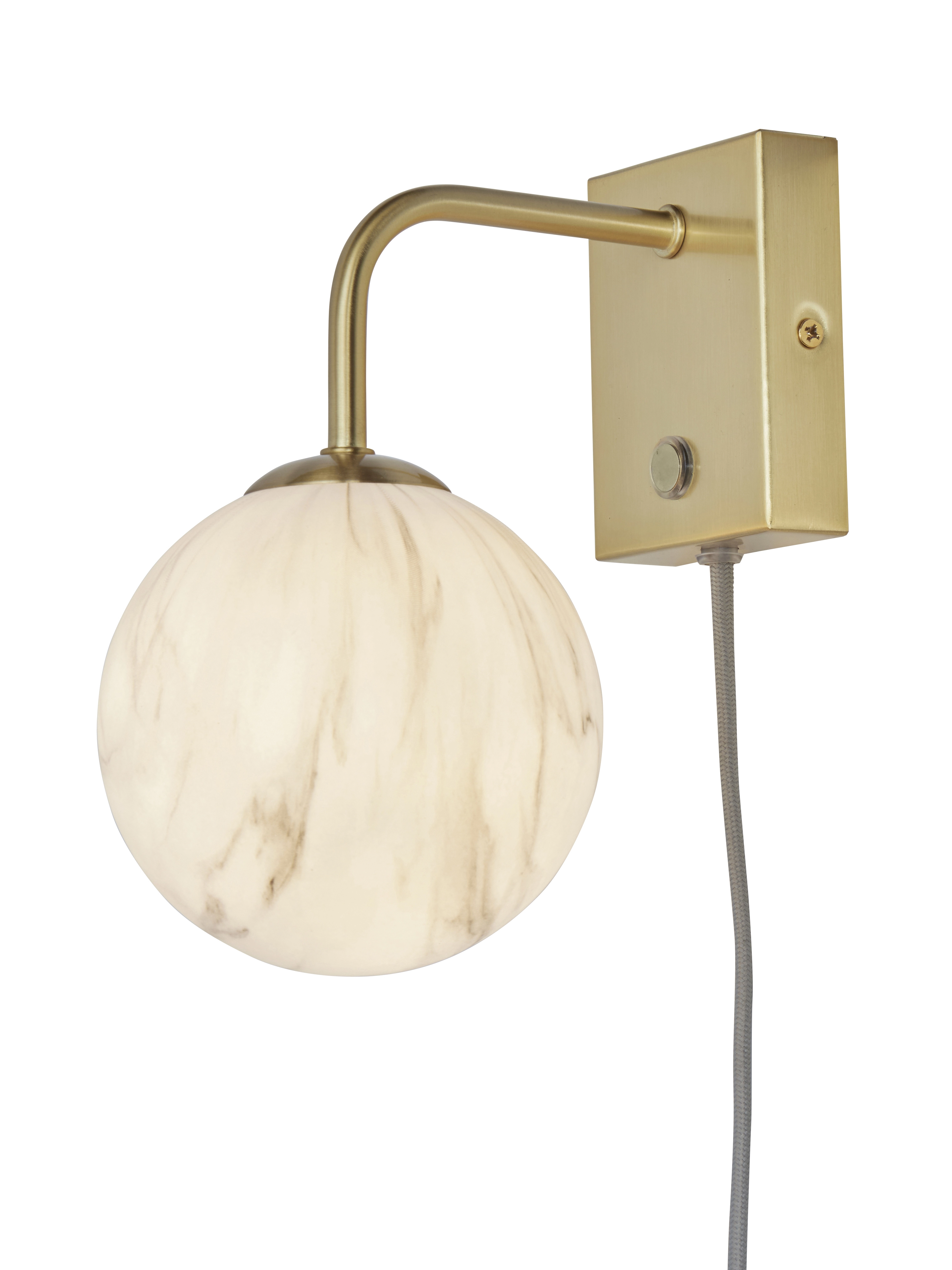 Een Wandlamp glas ijzer Carrara bol 12x18xh.21cm wit marmerprint goud koop je bij Meubels and More