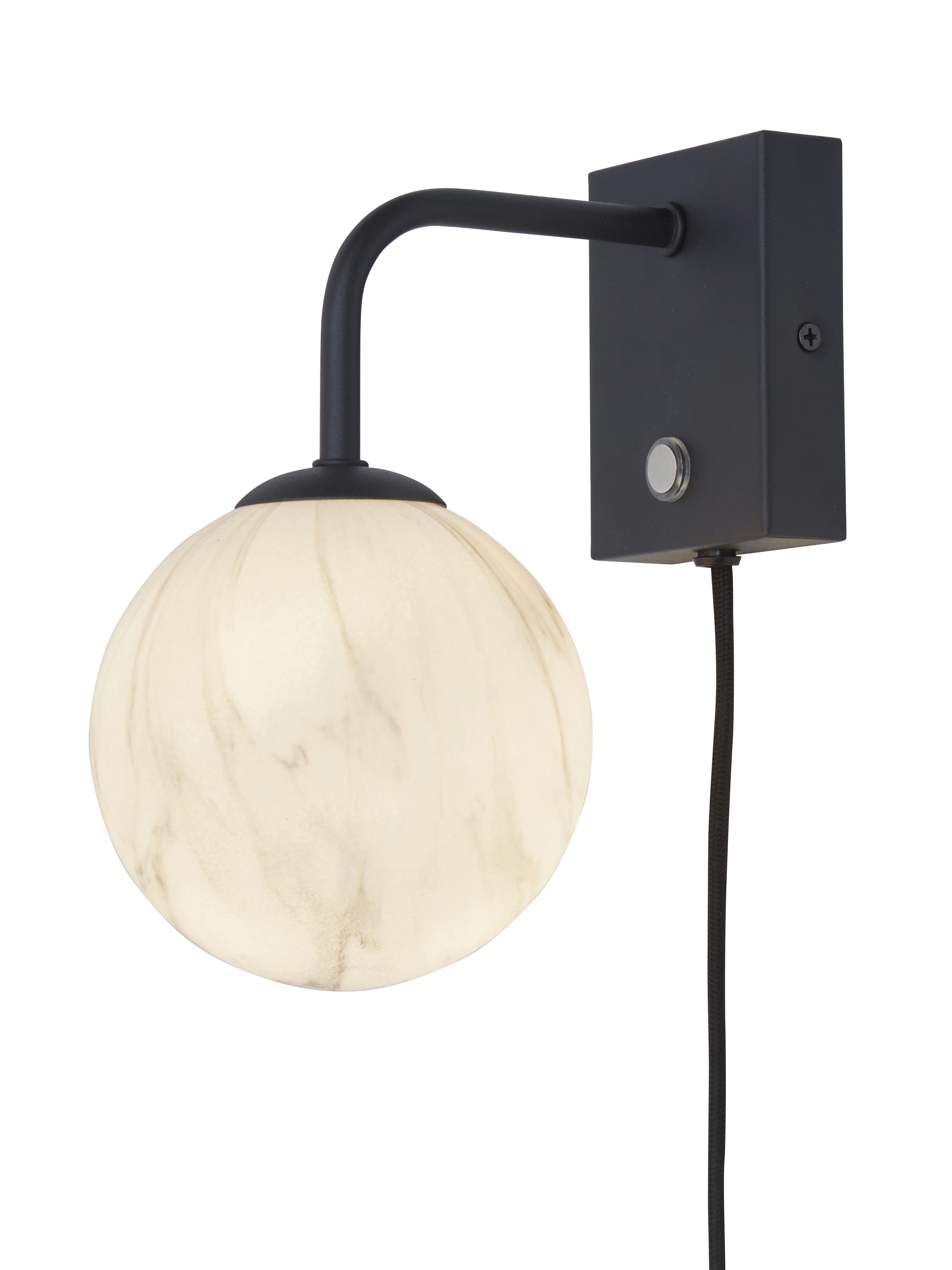 Een Wandlamp glas ijzer Carrara bol 12x18xh.21cm wit marmerprint zwart koop je bij Meubels and More