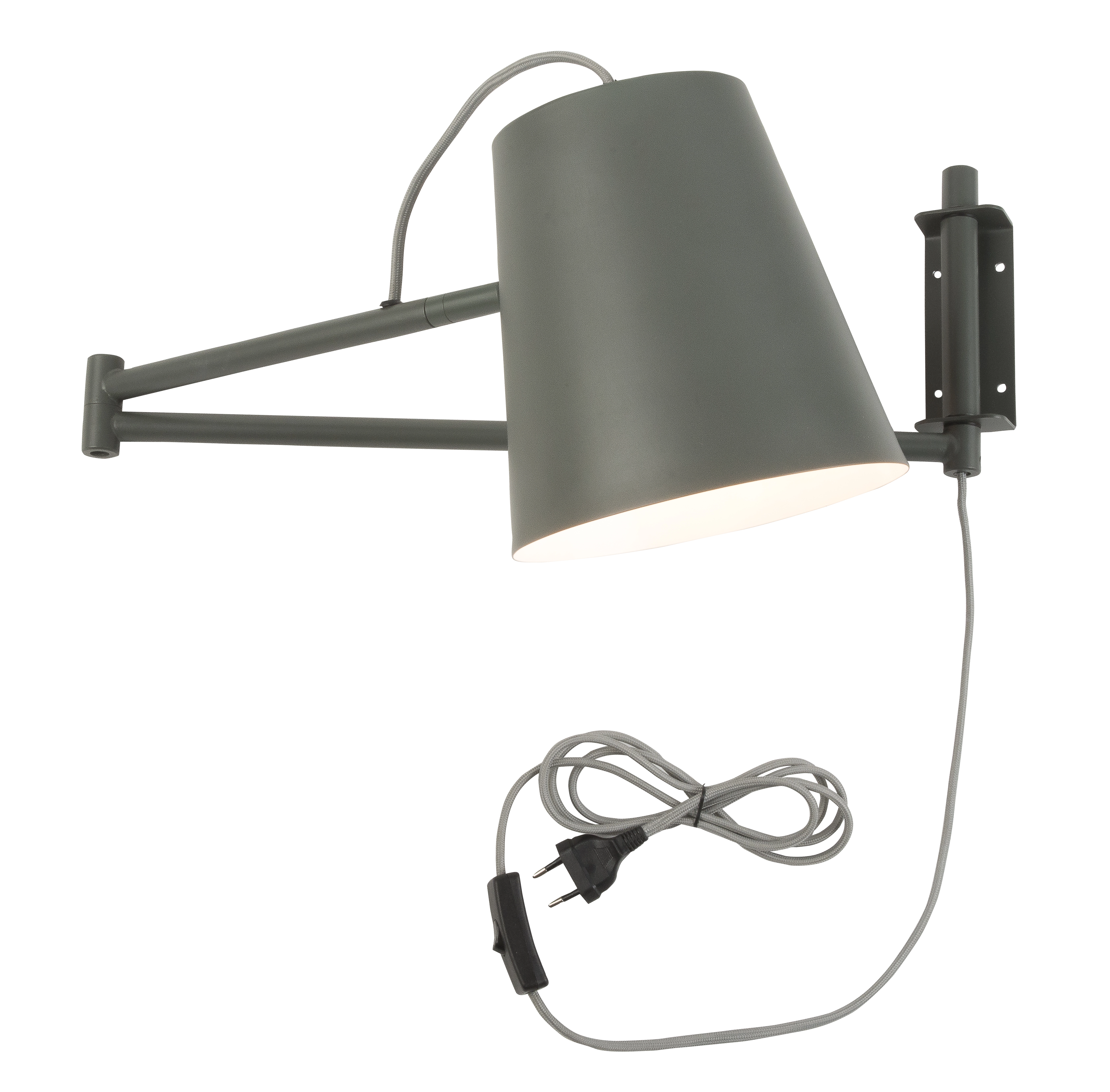 Een Wandlamp ijzer Brisbane h.26xb.92cm kap dia.18xh.19cm verstelbaar grijsgroen koop je bij Meubels and More