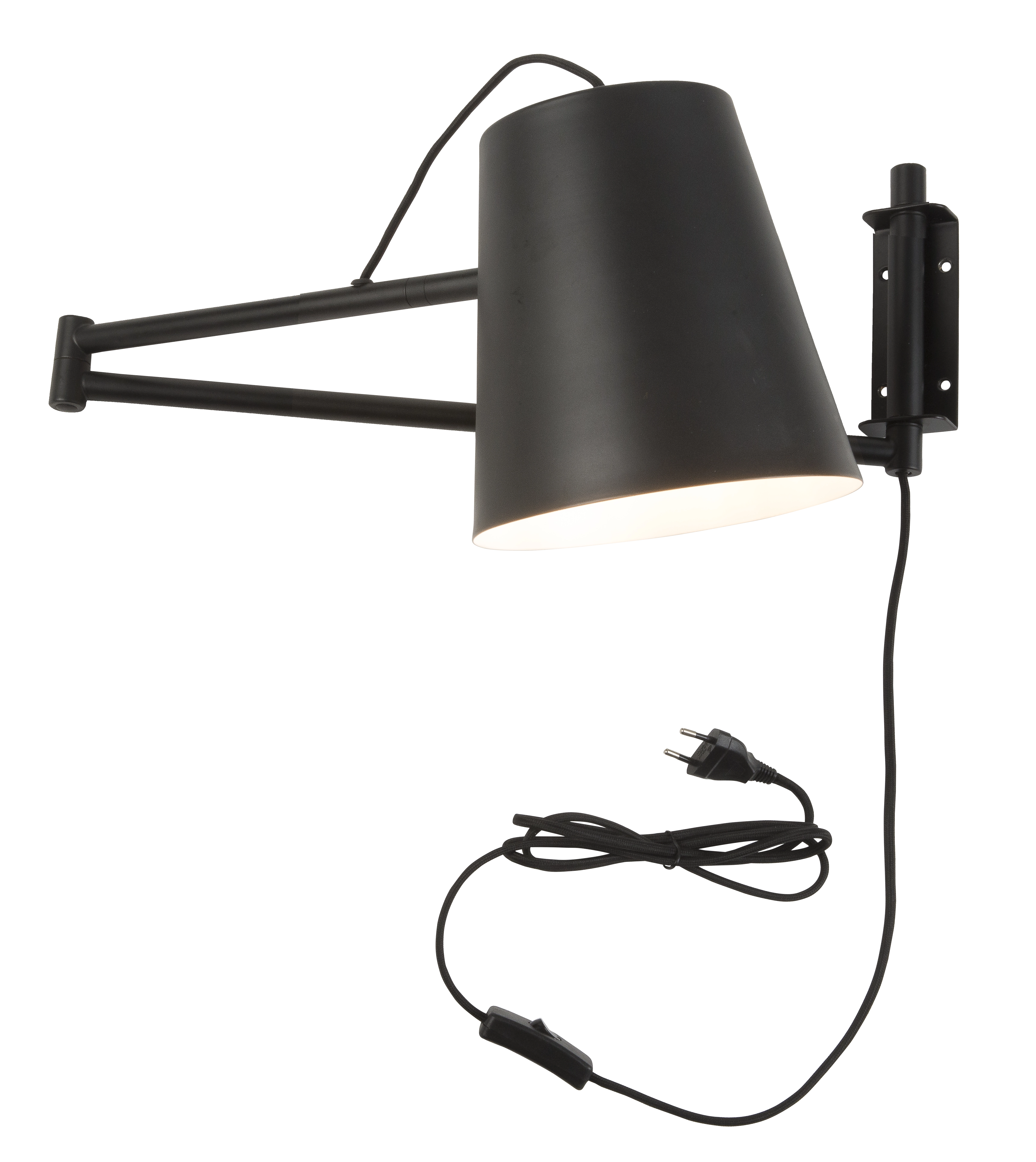 Een Wandlamp ijzer Brisbane h.26xb.92cm kap dia.18xh.19cm verstelbaar zwart koop je bij Meubels and More