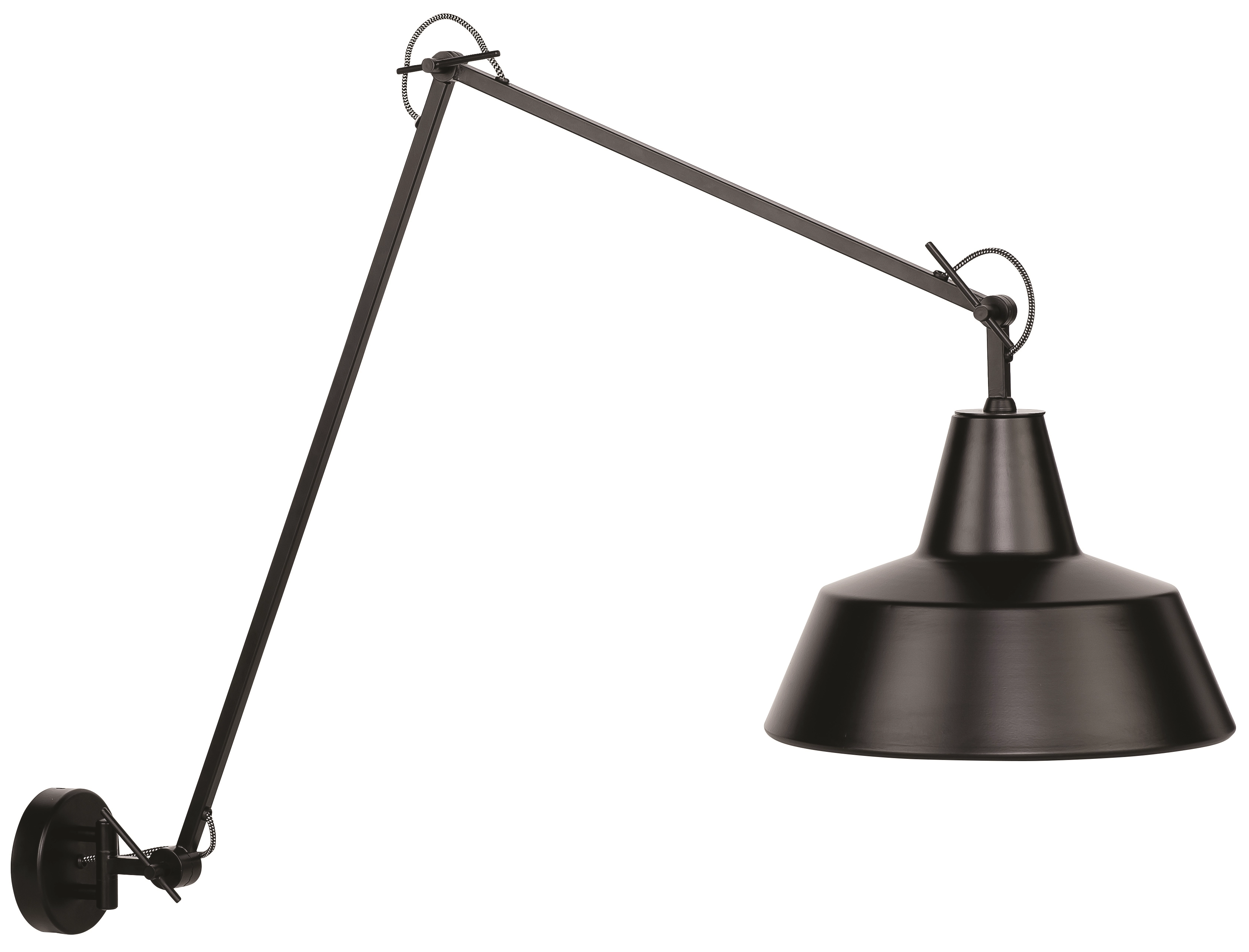 Een Wandlamp ijzer Chicago h.80cm l.60-130cm kap dia.36xh.24cm mat zwart koop je bij Meubels and More