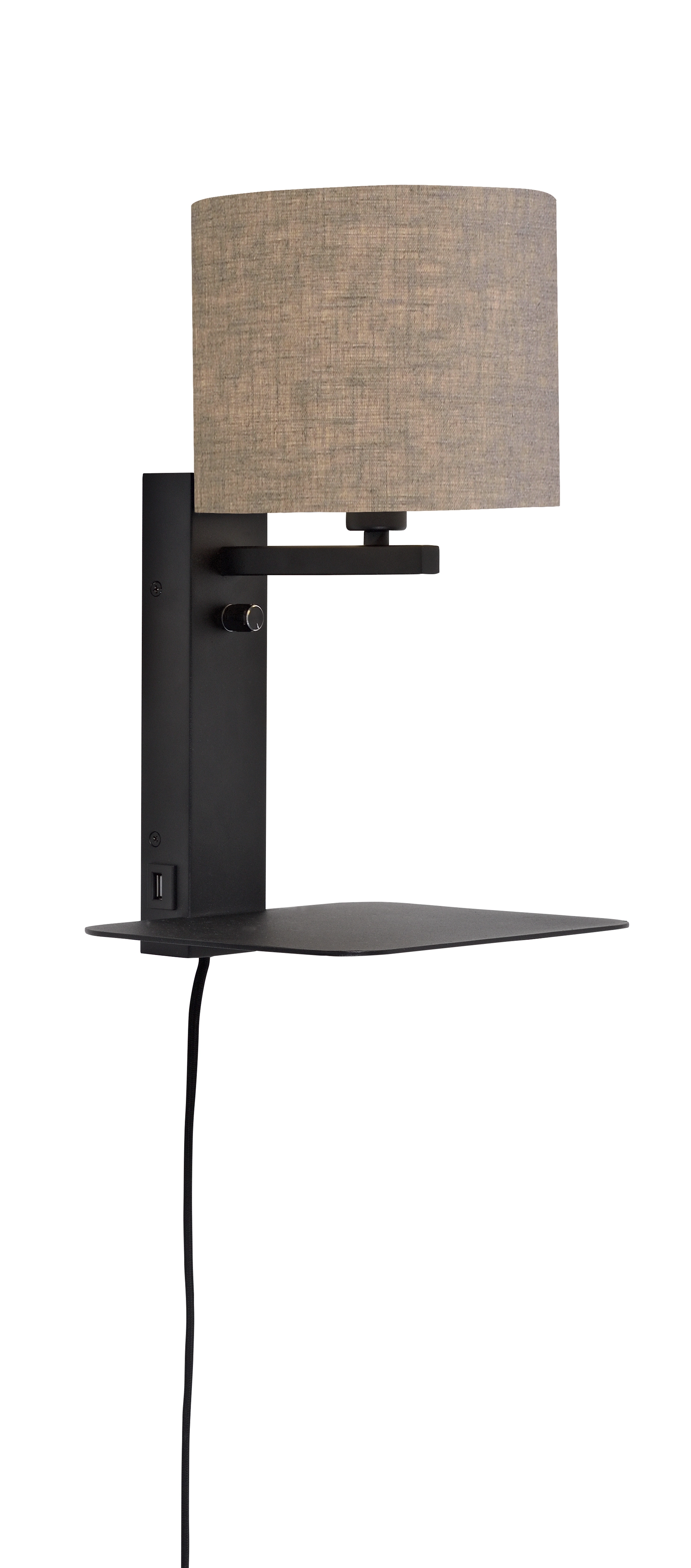 Een Wandlamp ijzer Florence E14 m plank+usb h.42cm incl dimmer kap 18x15cm d.linnen koop je bij Meubels and More