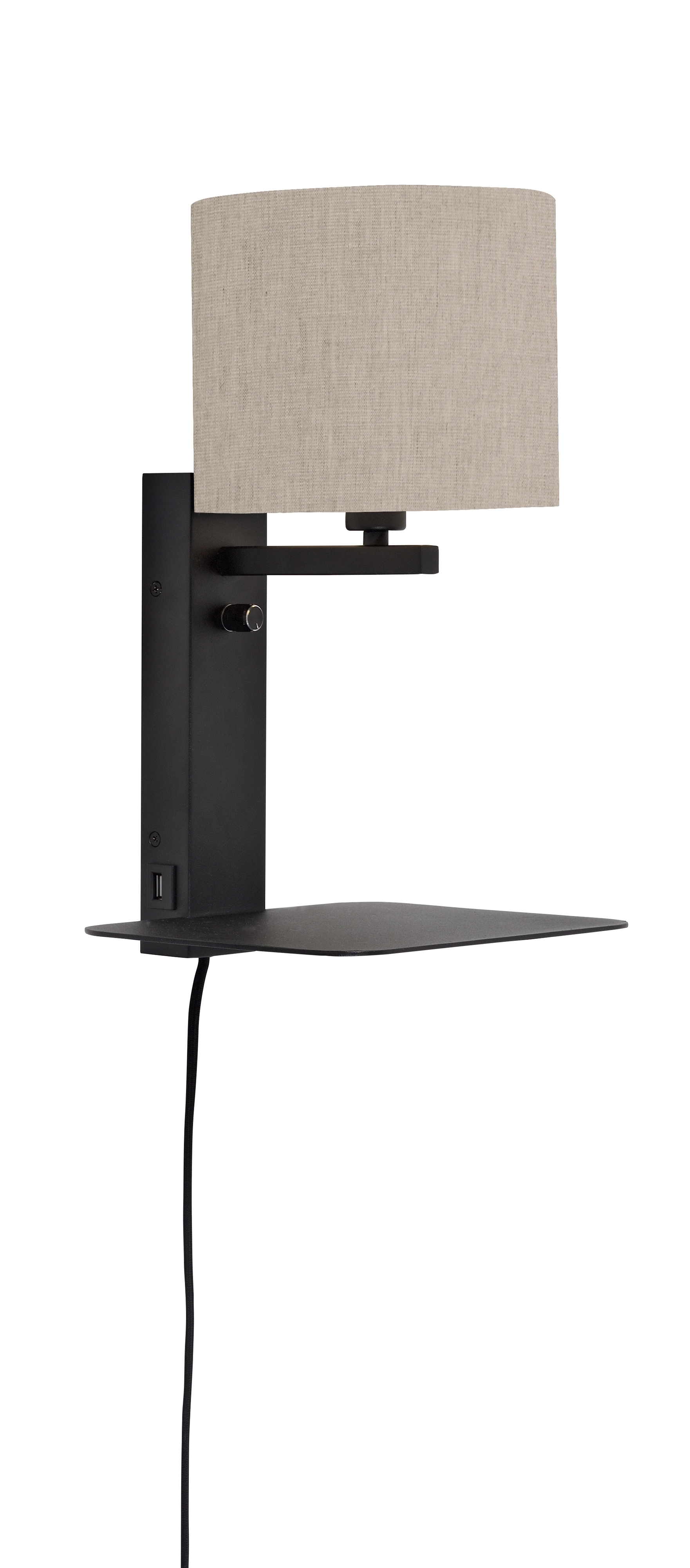 Een Wandlamp ijzer Florence E14 m plank+usb h.42cm incl dimmer kap 18x15cm l.linnen koop je bij Meubels and More