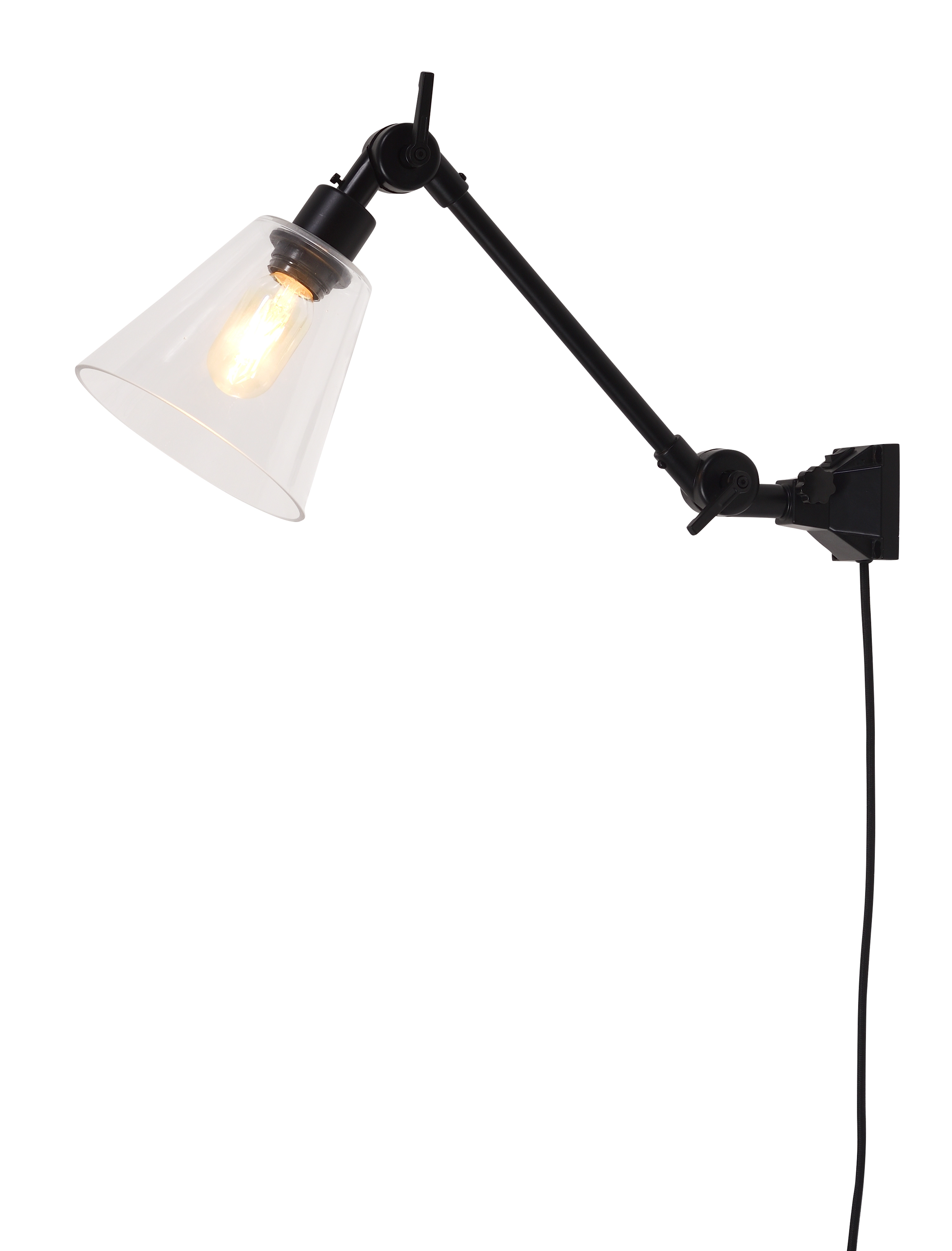 Een Wandlamp ijzer glas Amsterdam h.30cm kap dia.25xh.15cm zwart S koop je bij Meubels and More