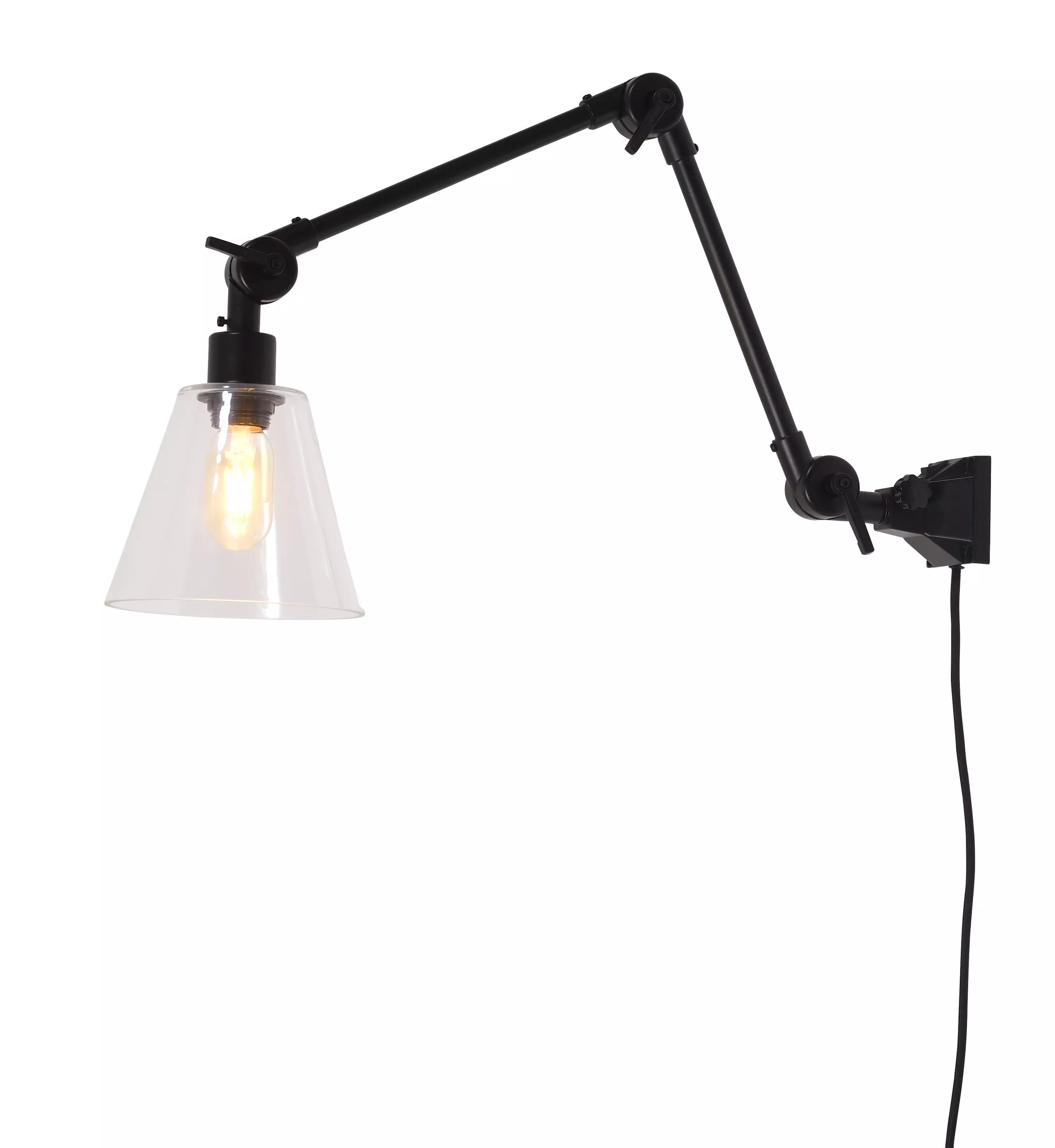 Een Wandlamp ijzer glas Amsterdam h.60cm kap dia.16.5xh.15cm transparant M koop je bij Meubels and More