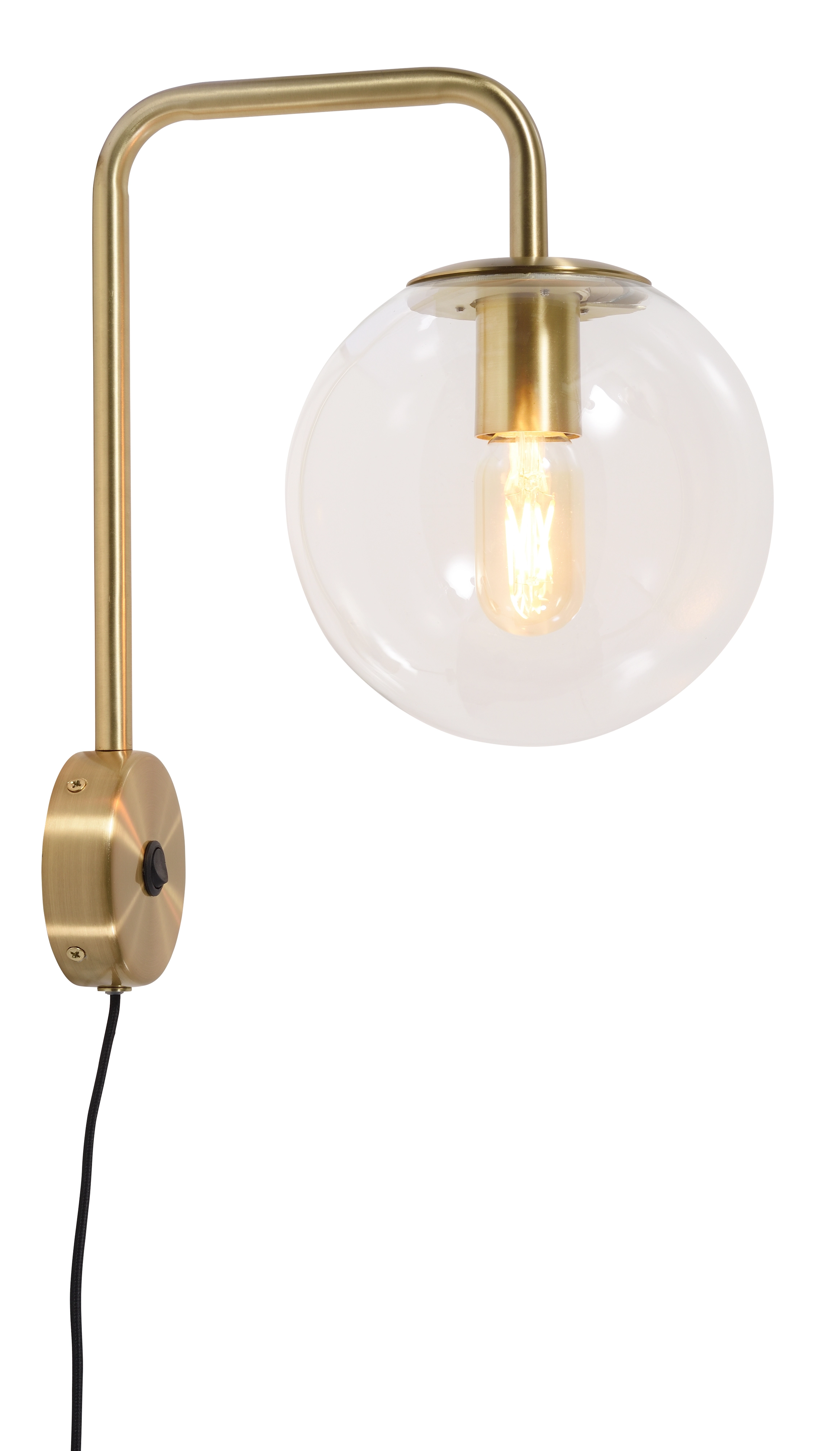 Een Wandlamp ijzer glas Warsaw h.38cm bol dia.20cm transparant goud koop je bij Meubels and More