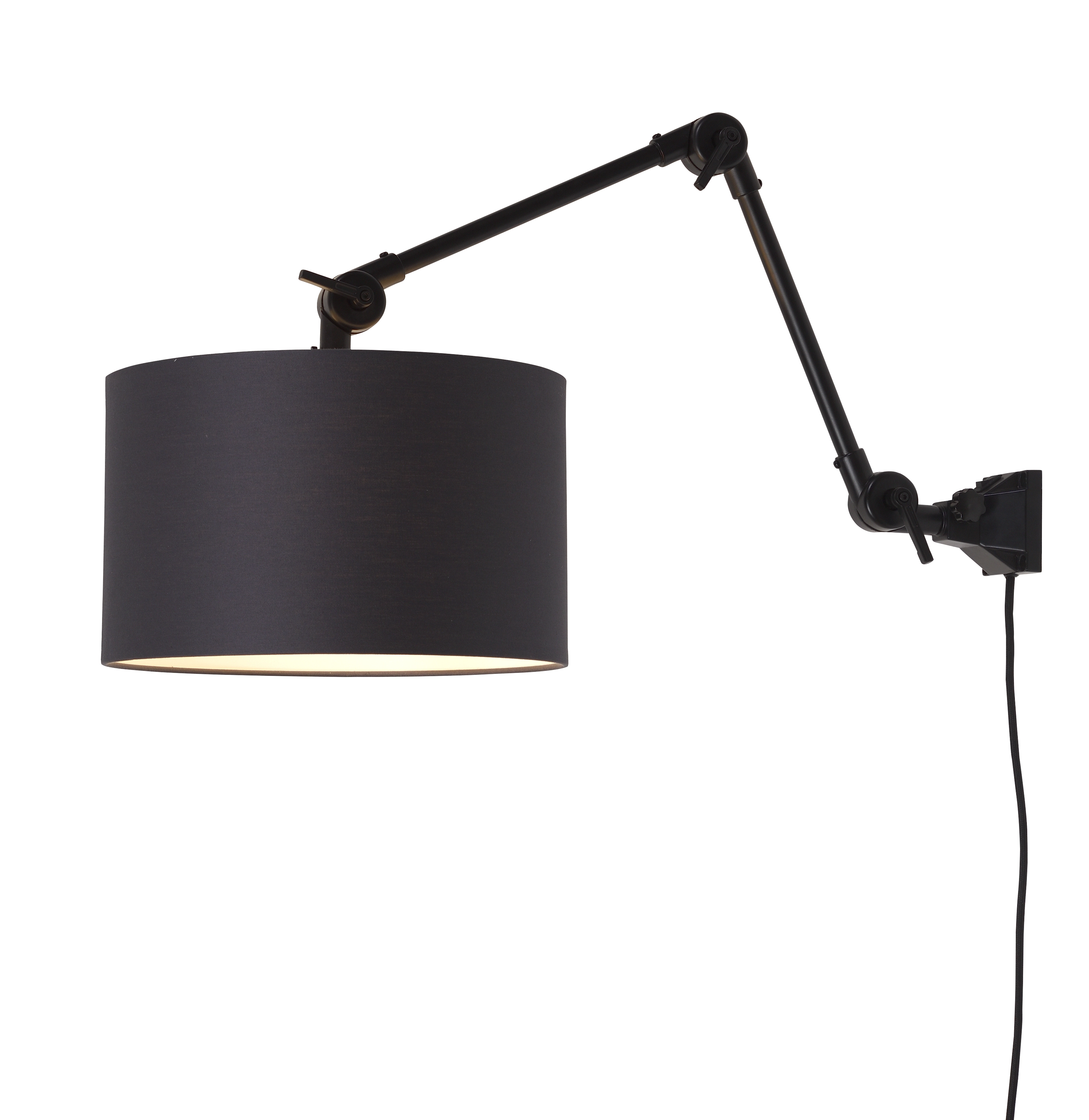 Een Wandlamp ijzer stof Amsterdam h.60cm kap 32x20cm zwart M koop je bij Meubels and More