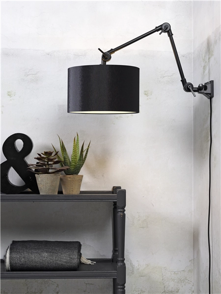 Een Wandlamp ijzer stof Amsterdam h.60cm kap 32x20cm zwart M koop je bij Meubels and More