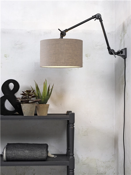 Een Wandlamp ijzer stof Amsterdam h.60cm kap 32x20cm d.linnen M koop je bij Meubels and More