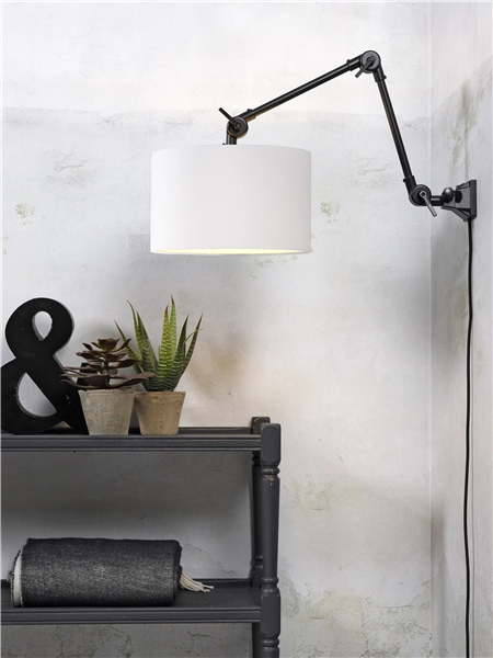 Een Wandlamp ijzer stof Amsterdam h.60cm kap 32x20cm wit M koop je bij Meubels and More