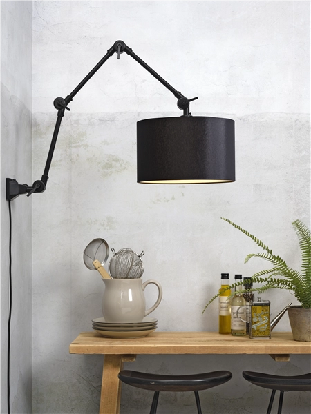 Een Wand- hanglamp ijzer stof Amsterdam h.85cm kap 32x20cm zwart L koop je bij Meubels and More