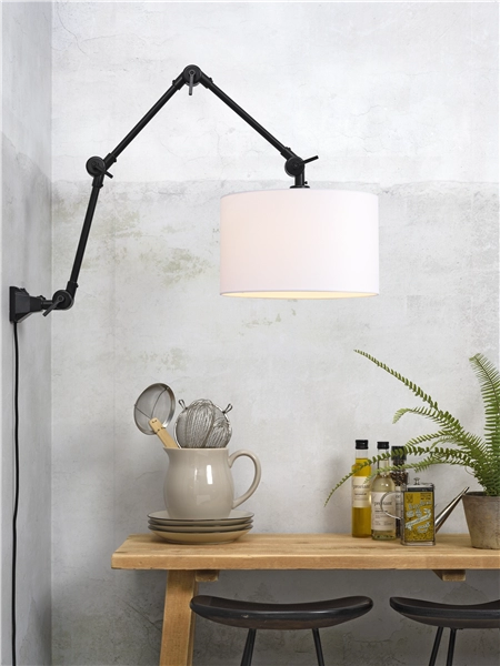 Een Wand- hanglamp ijzer stof Amsterdam h.85cm kap 32x20cm wit L koop je bij Meubels and More