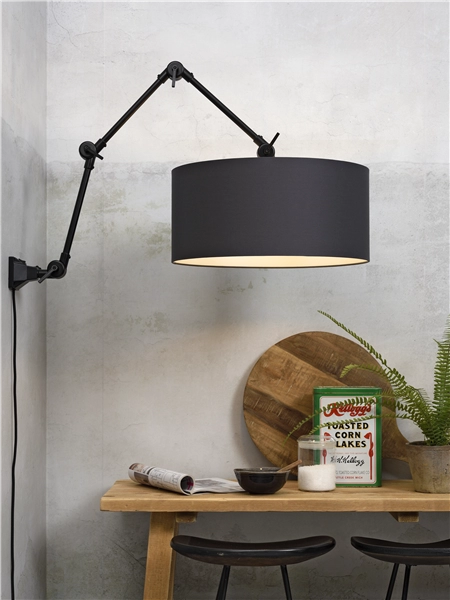 Een Wand- hanglamp ijzer stof Amsterdam h.85cm kap 47x23cm zwart L koop je bij Meubels and More