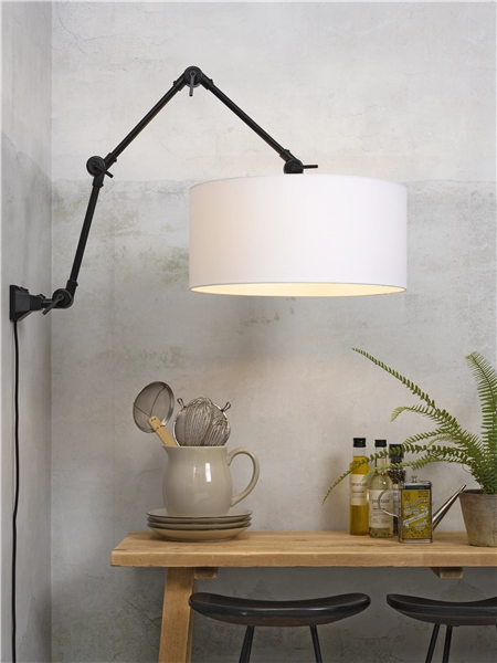 Een Wand- hanglamp ijzer stof Amsterdam h.85cm kap 47x23cm wit L koop je bij Meubels and More