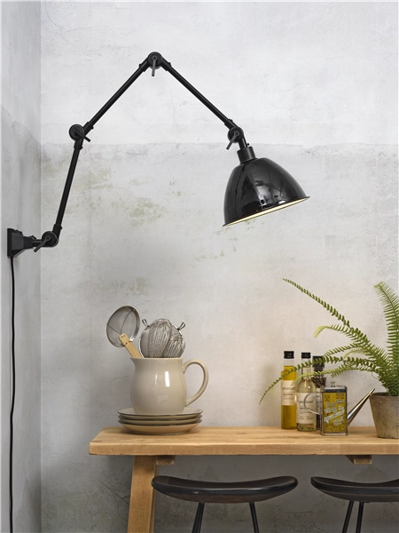 Een Wand- hanglamp ijzer emaille Amsterdam h.85cm kap dia.25xh.15cm zwart L koop je bij Meubels and More