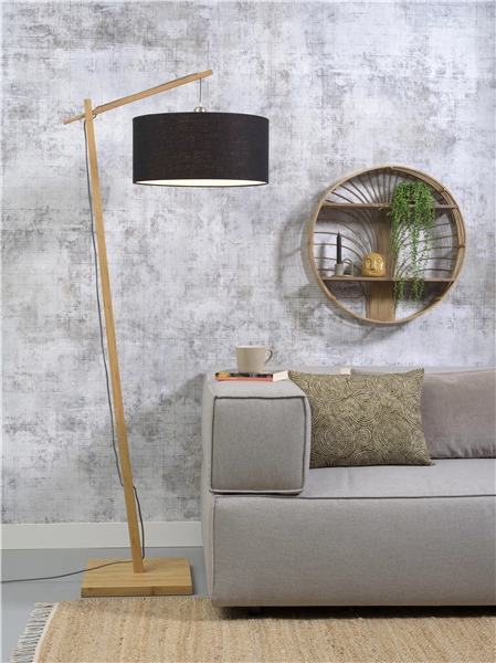 Een Vloerlamp Andes bamboe h.176cm kap 47x23cm eco linnen zwart koop je bij Meubels and More