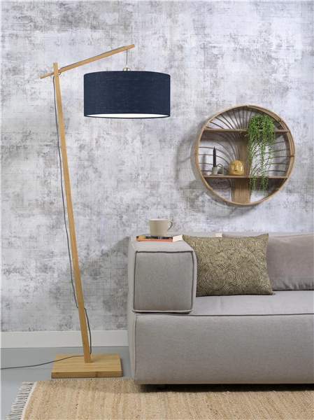 Een Vloerlamp Andes bamboe h.176cm kap 47x23cm eco linnen blue denim koop je bij Meubels and More