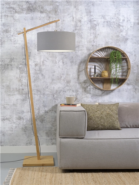 Een Vloerlamp Andes bamboe h.176cm kap 47x23cm eco linnen lichtgrijs koop je bij Meubels and More