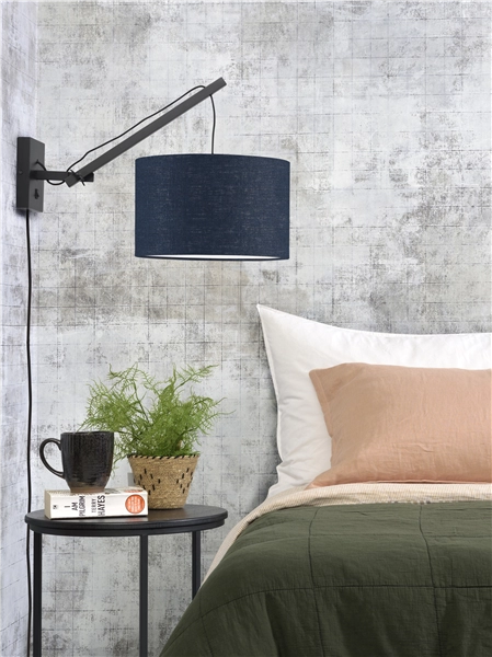 Een Wandlamp Andes bamboe zwart kap 32x20cm ecolin bl.denim S koop je bij Meubels and More