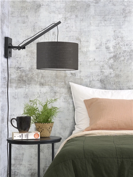 Een Wandlamp Andes bamboe zwart kap 32x20cm ecolin d.grijs S koop je bij Meubels and More