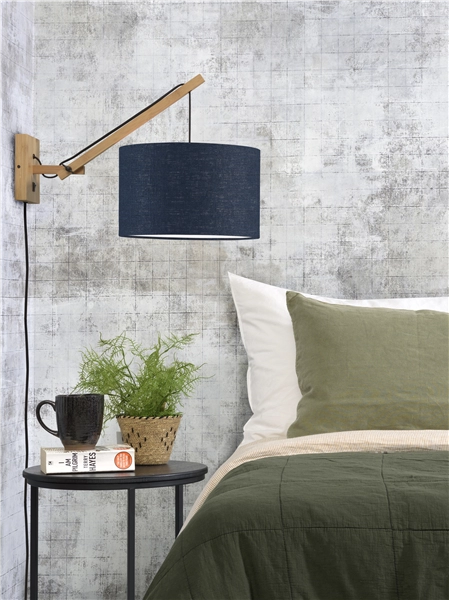 Een Wandlamp Andes bamboe nat. kap 32x20cm eco linnen bl.denim S koop je bij Meubels and More