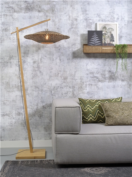 Een Vloerlamp Bali bamboe nat h.176cm kap dia.60x15cm naturel zwart M koop je bij Meubels and More