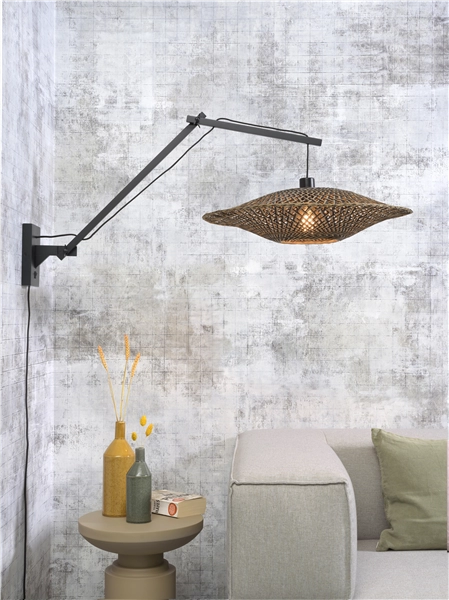 Een Wandlamp Bali bamboe zw. kap 60x15cm zwart naturel L koop je bij Meubels and More