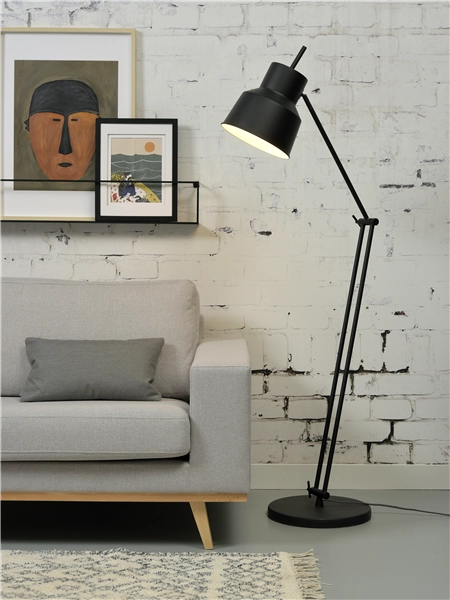 Een Vloerlamp ijzer Belfast h.165cm kap h.27x25cm mat zwart koop je bij Meubels and More