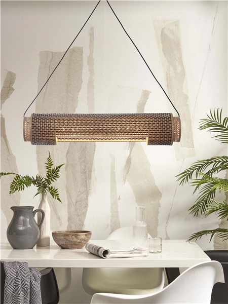 Een Hanglamp Bhutan bamboe cilinder 85x18cm zwart naturel koop je bij Meubels and More