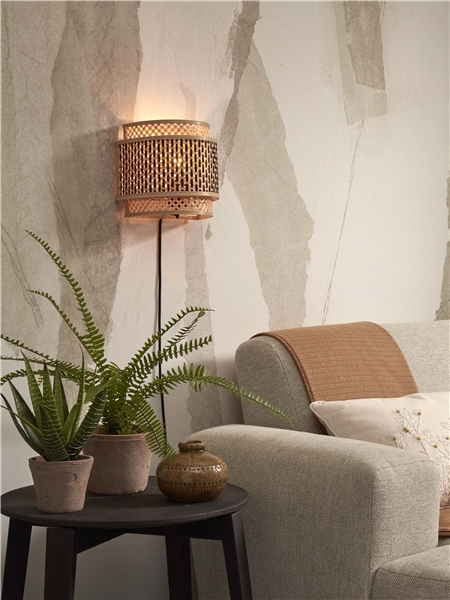 Een Wandlamp Bhutan bamboe halfrond 24xh.21cm zw naturel S koop je bij Meubels and More