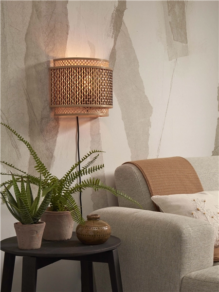 Een Wandlamp Bhutan bamboe halfrond 32xh.27cm zw naturel L koop je bij Meubels and More