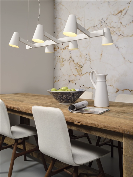 Een Hanglamp ijzer Biarritz 6-arm l.120xb.65cm verstelbaar wit koop je bij Meubels and More