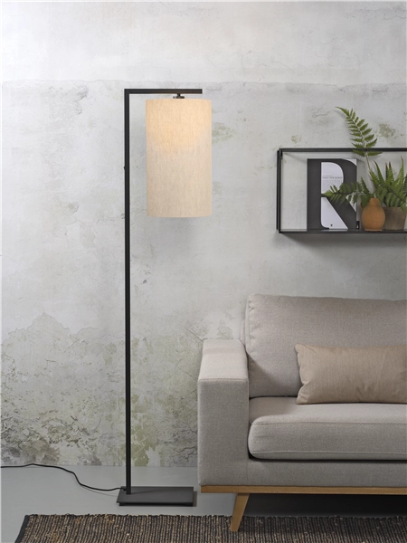 Een Vloerlamp ijzer zwart Boston h.160cm kap 25x45cm licht linnen koop je bij Meubels and More