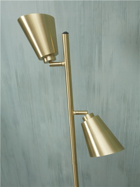 Een Vloerlamp ijzer Bremen 2-kap h.162x45cm kap 18x15cm goud koop je bij Meubels and More