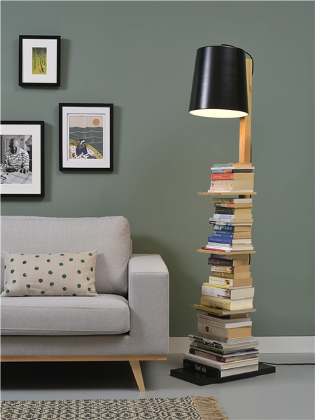 Een Vloerlamp ijzer hout Cambridge v boeken h.168cm kap dia.30xh.32cm naturel zwart koop je bij Meubels and More