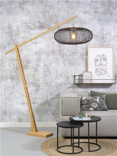 Een Vloerlamp Cango bamboe nat.h.207cm kap 60x25cm zwart koop je bij Meubels and More