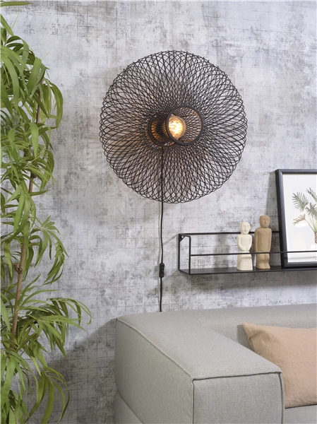 Een Wandlamp Cango bamboe ellips dia.60x25cm zwart koop je bij Meubels and More