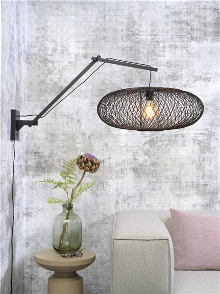 Een Wandlamp Cango bamboe zw. kap dia.60x25cm zwart L koop je bij Meubels and More