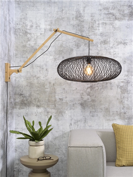 Een Wandlamp Cango naturel kap dia.60x25cm zwart L koop je bij Meubels and More