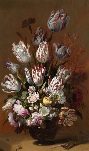 Een Wanddecoratie Still life with flowers by Hans Bollongier 70x118cm Dibond wit koop je bij Meubels and More