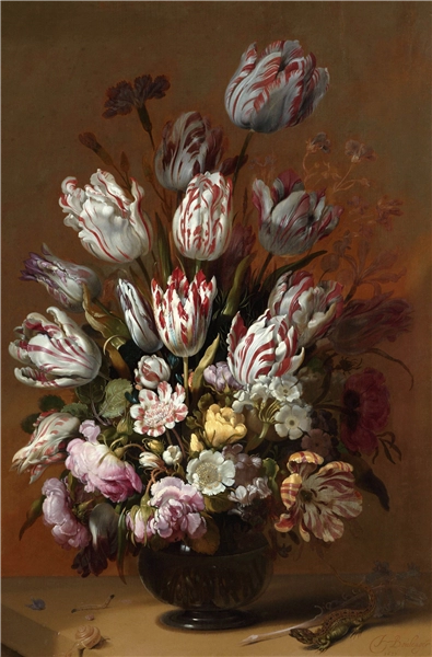 Een Wanddecoratie Still life with flowers by Hans Bollongier 98x148cm Dibond wit koop je bij Meubels and More