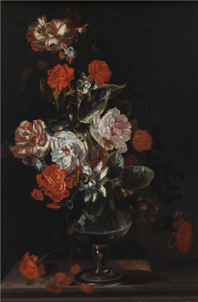 Een Wanddecoratie Still Life with Flowers by Jacob Campo Weyerman 98x148cm Dibond wit koop je bij Meubels and More