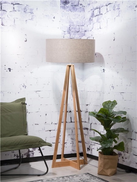 Een Vloerlamp bamboe 4-poot Everest h.158cm kap 60x30cm linnen donker koop je bij Meubels and More